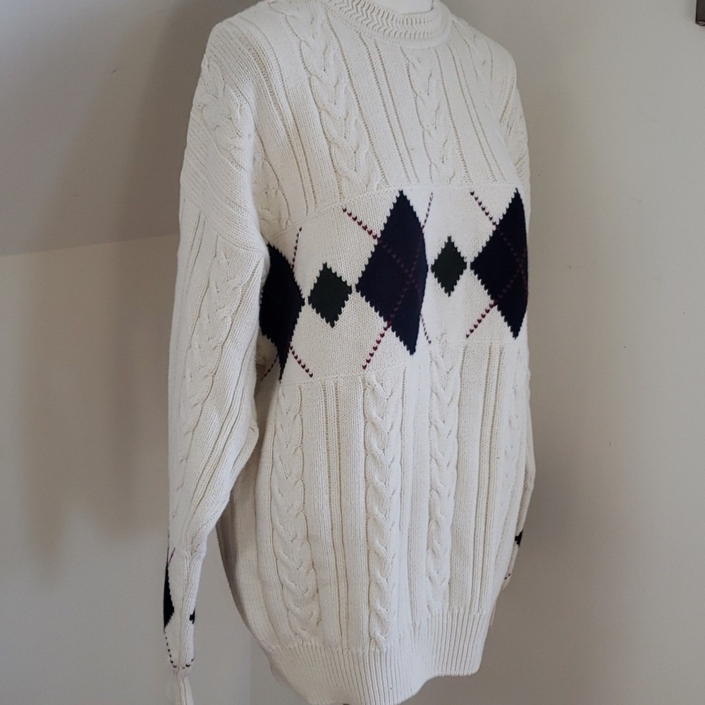 Vintage Woods & Gray Mens  Chunky Cable Knit Argyle Sweater, Size L